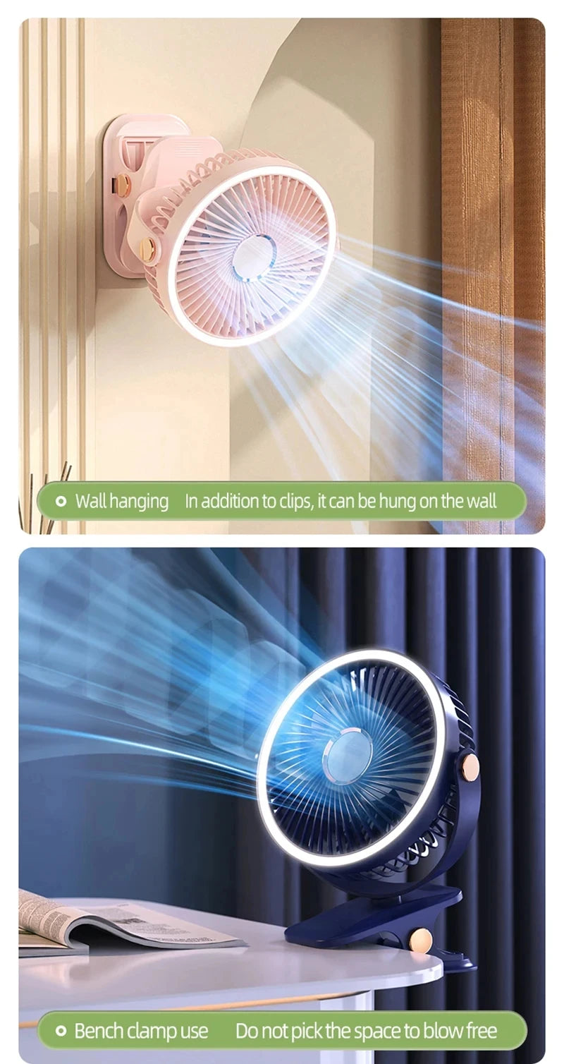 Xiaomi Portable Desktop Fan 3 Wind Speed Quiet Rechargeable Clip-on Air Circulator Wireless Hung Fan With LED Light Camping Home