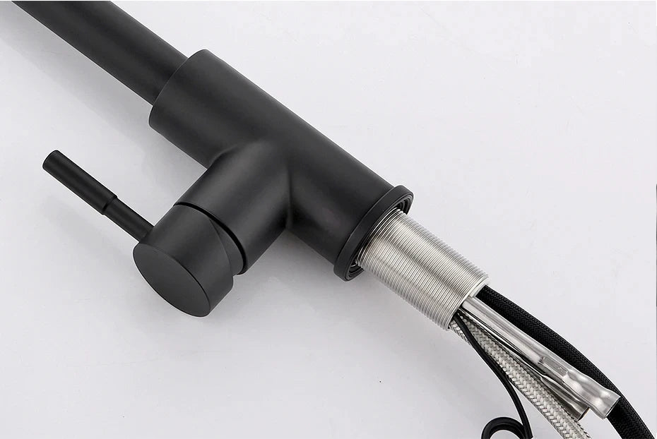 304 brushed kitchen faucet, black surface faucet, kitchen sink faucet, pull-out kitchen faucet, single hole faucet