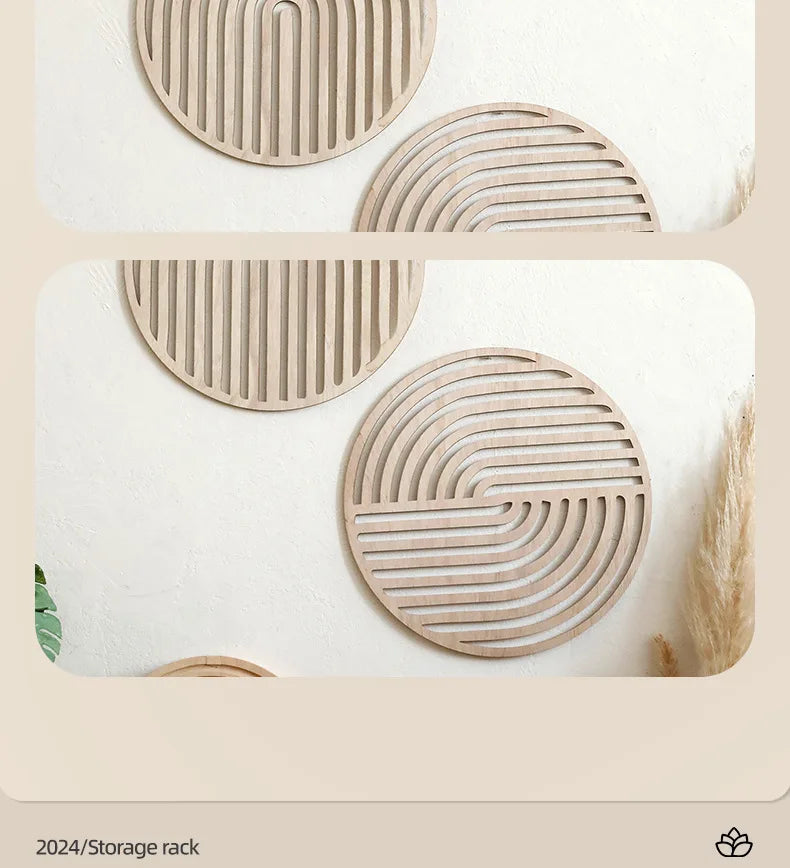 Carved Wood Hollowed-out Solid Wood Decals European Wooden Background Wall Decorative Home Art Pendant Aesthetic Room Decor