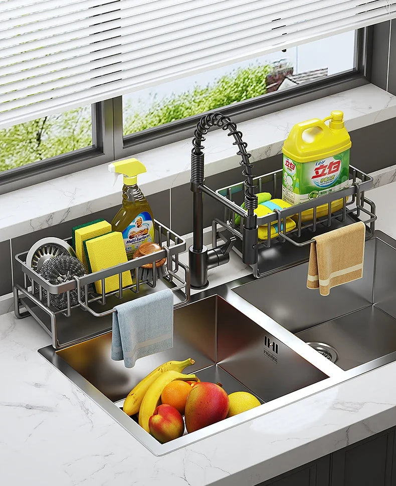 Self-draining Sink Shelf Stainless Steel Kitchen Sink Drain Rack Soap Sponge Holder Kitchen Sink Organizer Kitchen Organizer