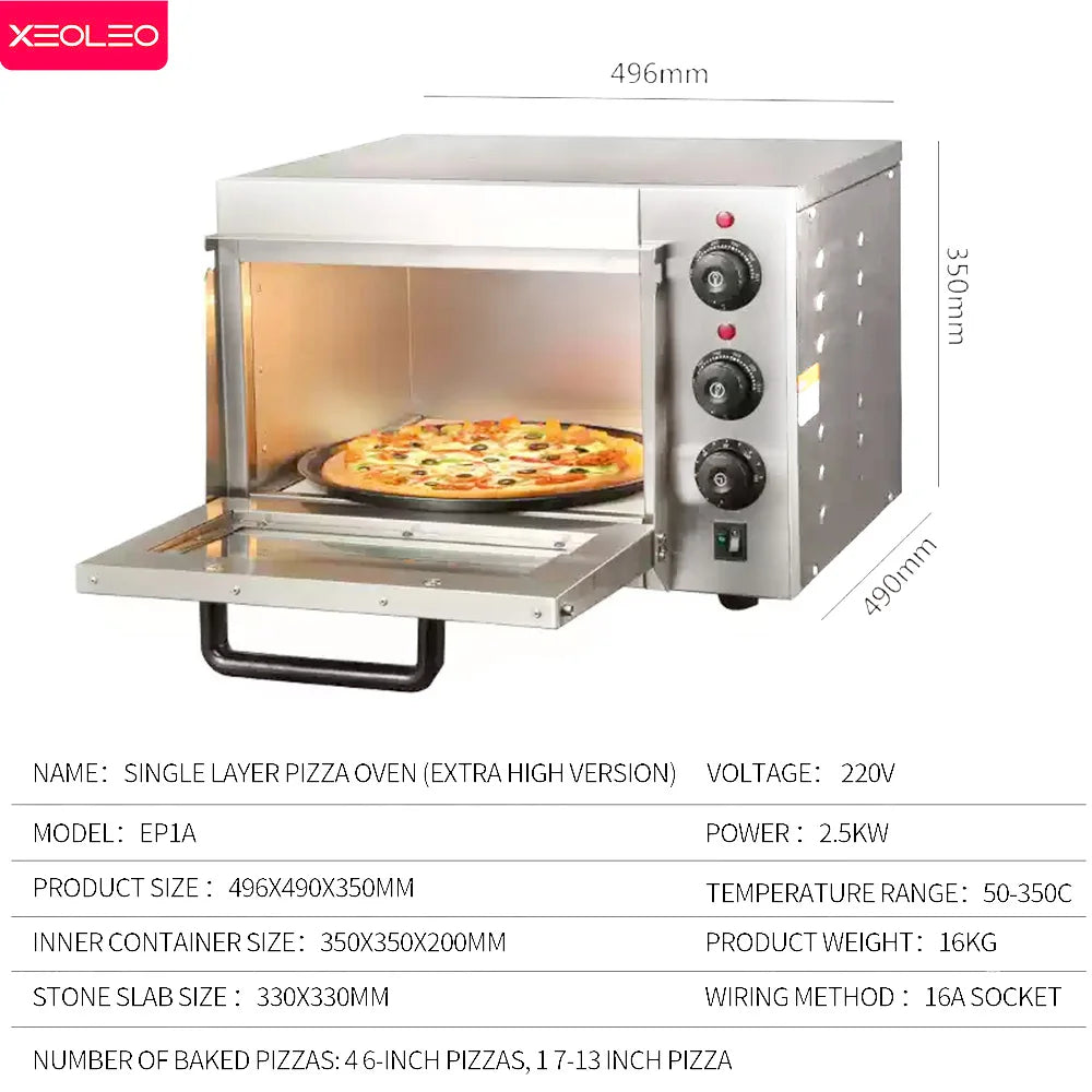 XEOLEO 13' Electric Pizza Oven 2500W Toaster Baker Oven Single Heighten Layer Baking Machine Commercial Baking Oven With Stone