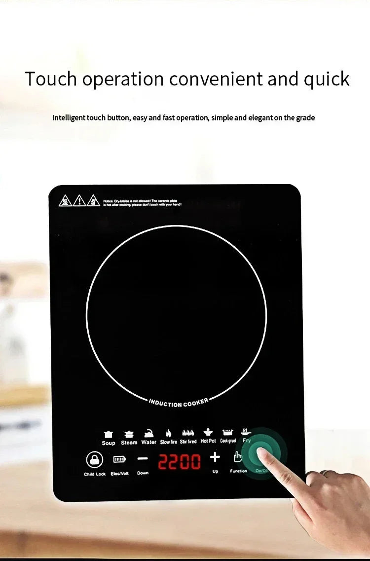 EU/UK/US Multifunctional Portable 2200W High-power Electric Induction Cooktop 110V/220V Home Kitchen Touch Panel Desktop Burner