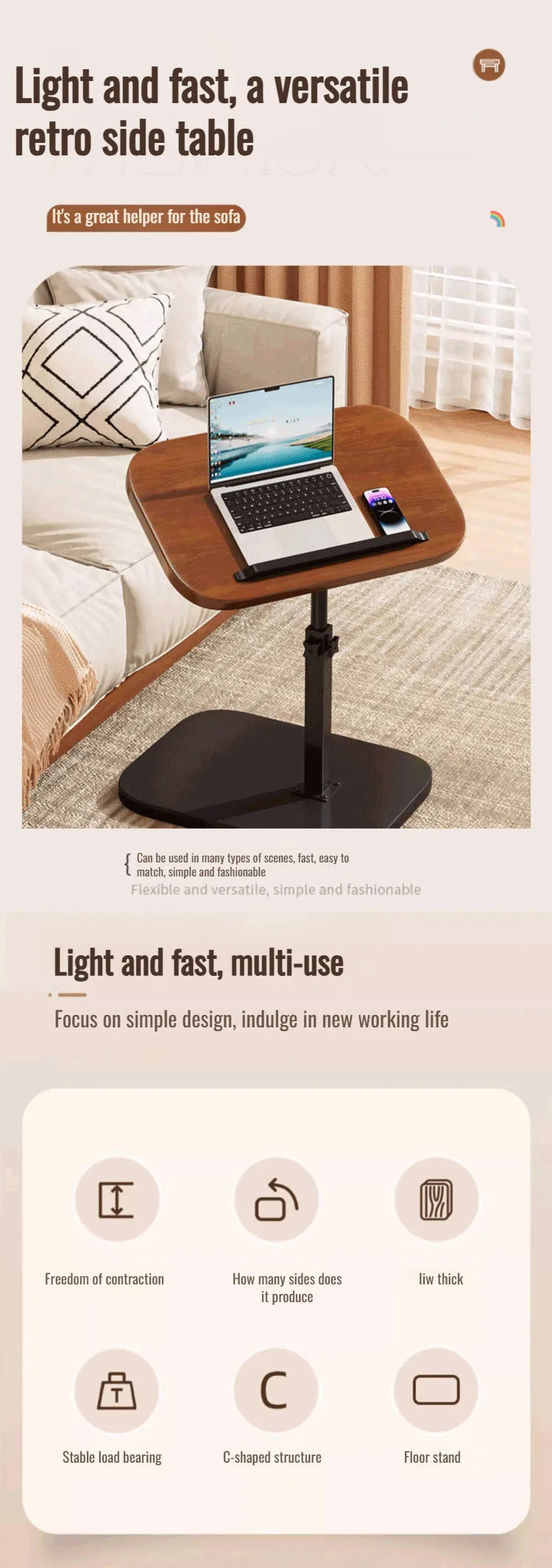Dormitory Bedside Table Household foldable Mobile Lift Computer Desk Portable livingroom side table Bedroom Lazy Laptop Desk
