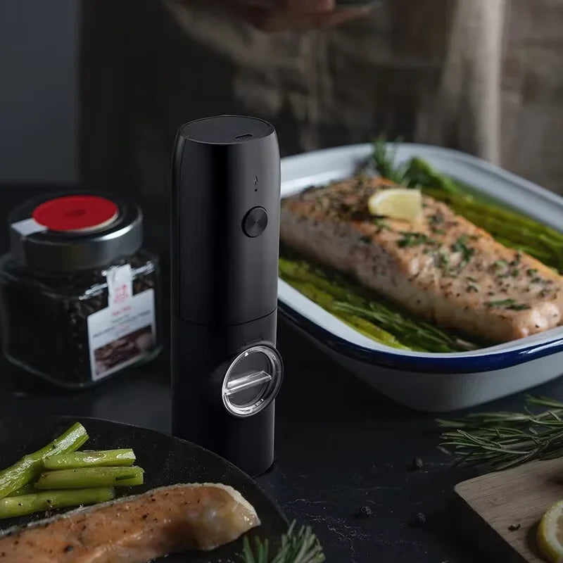 Electric Salt and Pepper Grinder Set with Charging Base and LED Light Adjustable Coarseness Automatic Spice Herb Mill