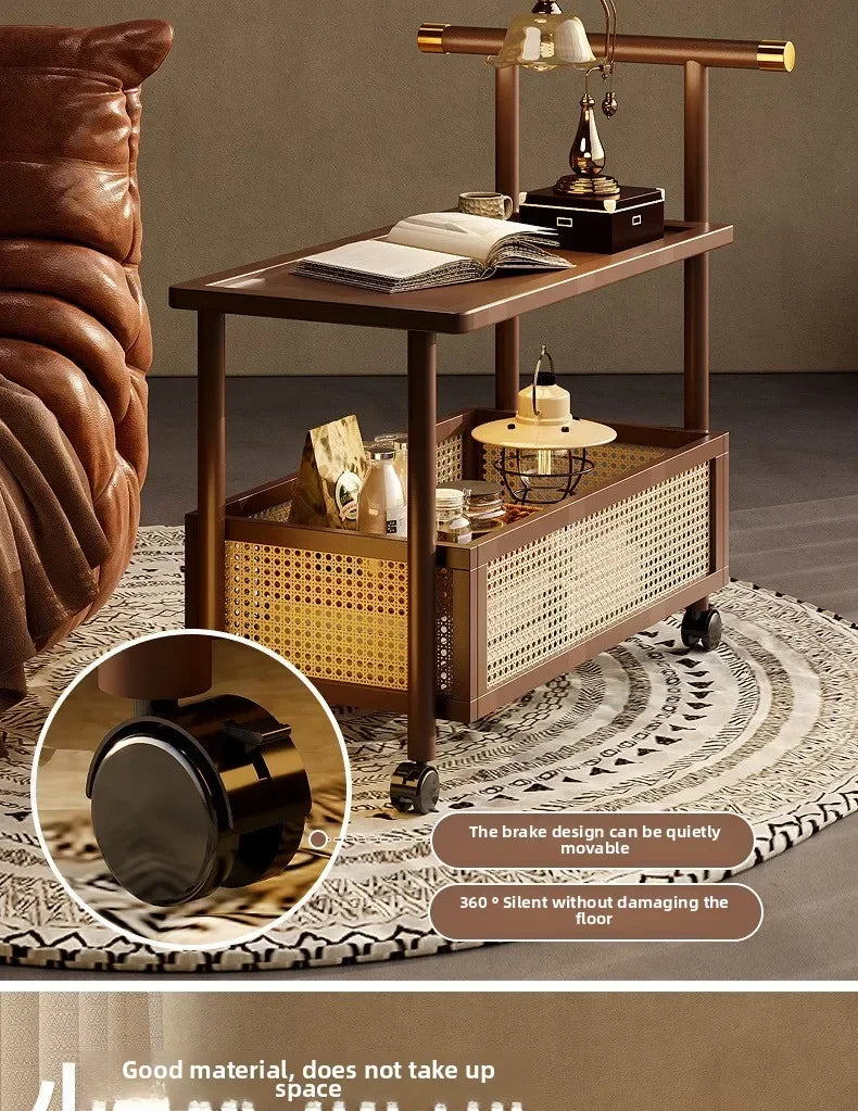 Sofa side table, antique style tea table, mobile tea table, small push table, solid wood tea cart