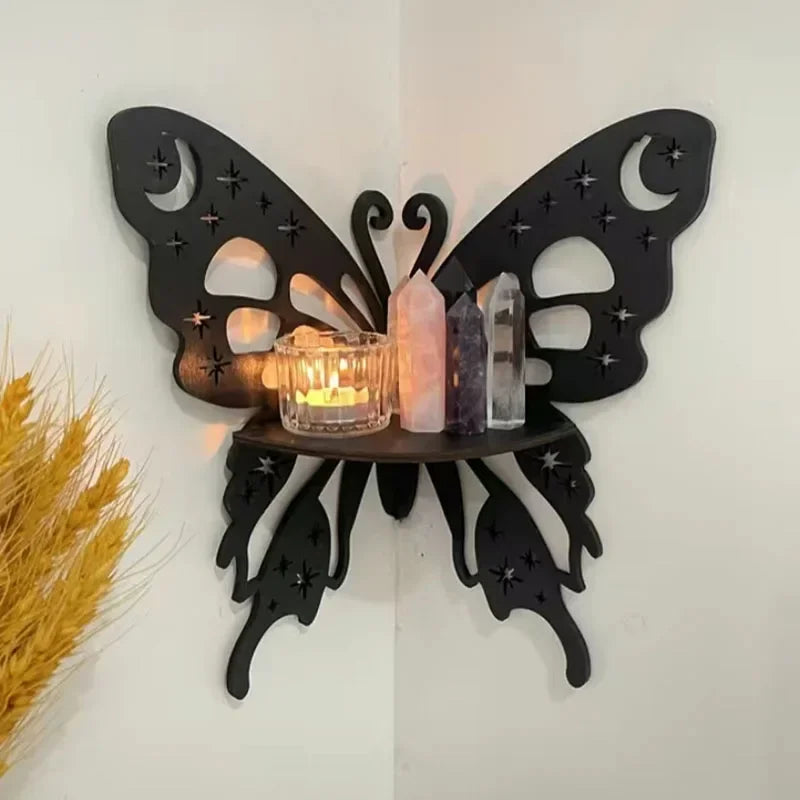 Wall Ornaments Hanging Shelf Butterfly Corner Rack Household Decorations Wooden Handicrafts Gifts Bedroom Bathroom Kitchen Shelf
