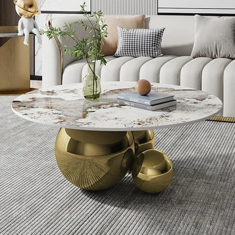 Furniture Gold Black Center Base Table Living Room Designer Stainless Steel Home Impact Space Marble Modern Coffee Table Round