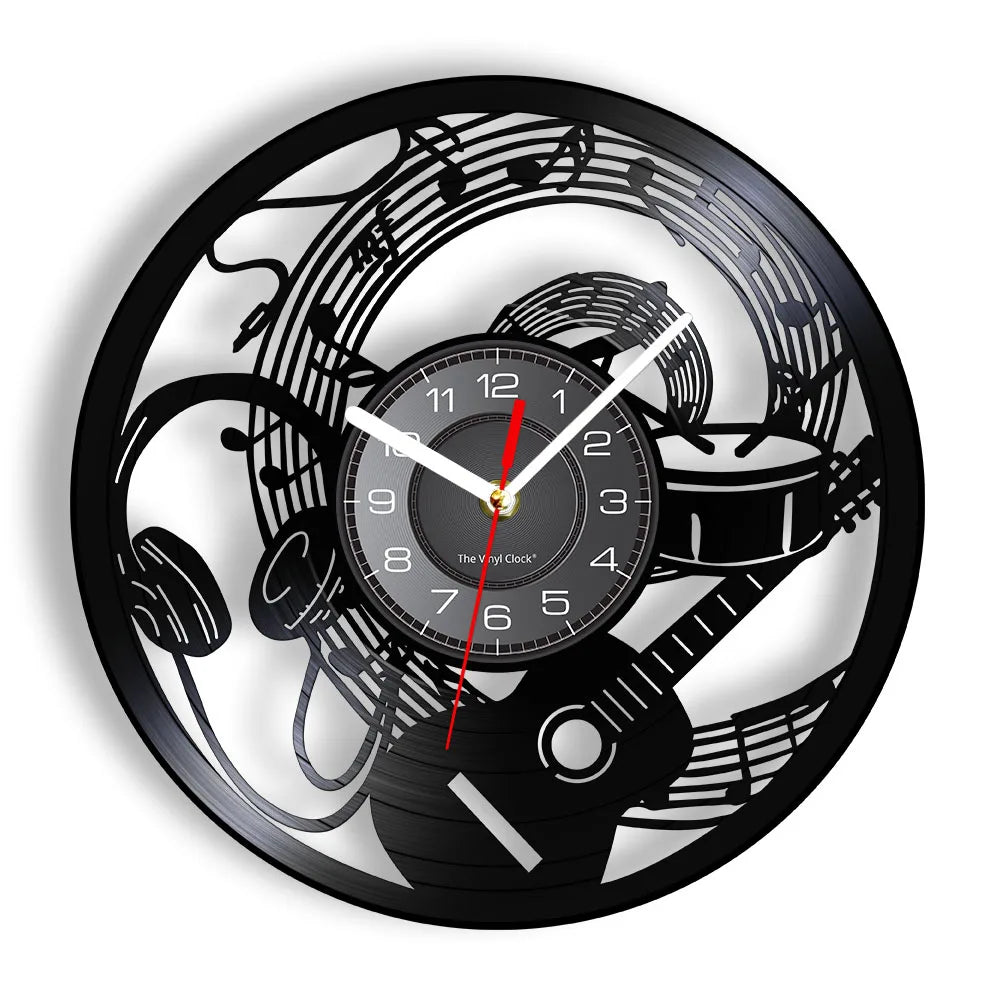 Guitar and Drum Kits Wall Clock Guitar Player Music Vinyl Record Clock Rock Music Instrument Guitar Wall Art Rock n Rock Gift