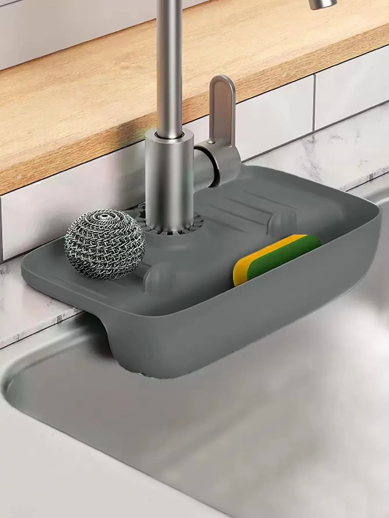 Silicone Sink Drain Rack Household Faucet Splash Proof Water Collecting Pad Sponge Rag Steel Wool Gadget Storage Box