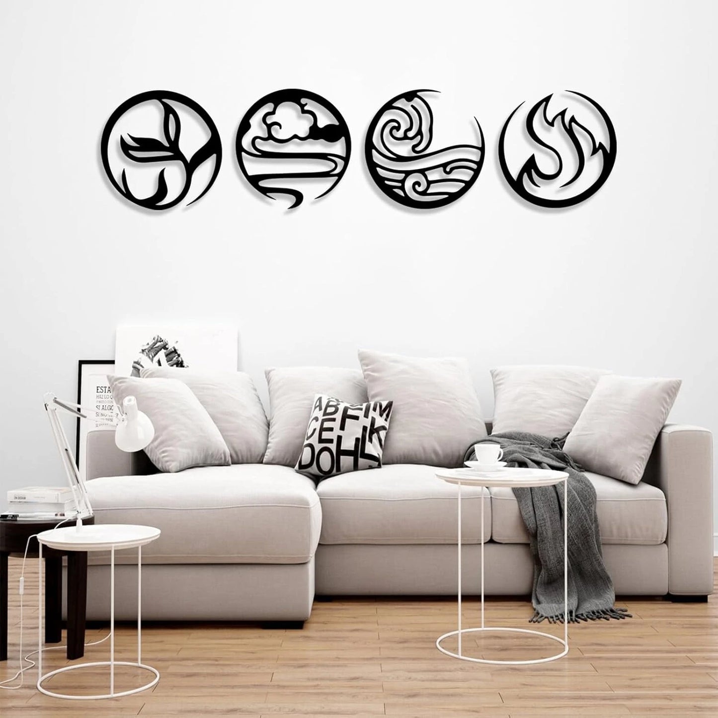 Four Elements 3D Acrylic Mirror Wall Decal Earth Water Air Fire Elements Symbol Minimalist Wall Art Bedroom Wall Decor Sticker