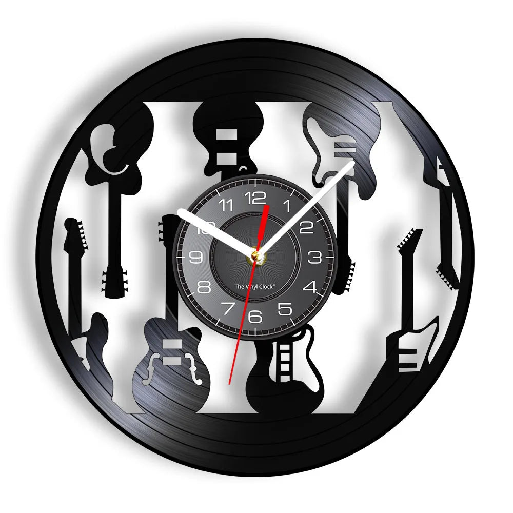 Guitar and Drum Kits Wall Clock Guitar Player Music Vinyl Record Clock Rock Music Instrument Guitar Wall Art Rock n Rock Gift