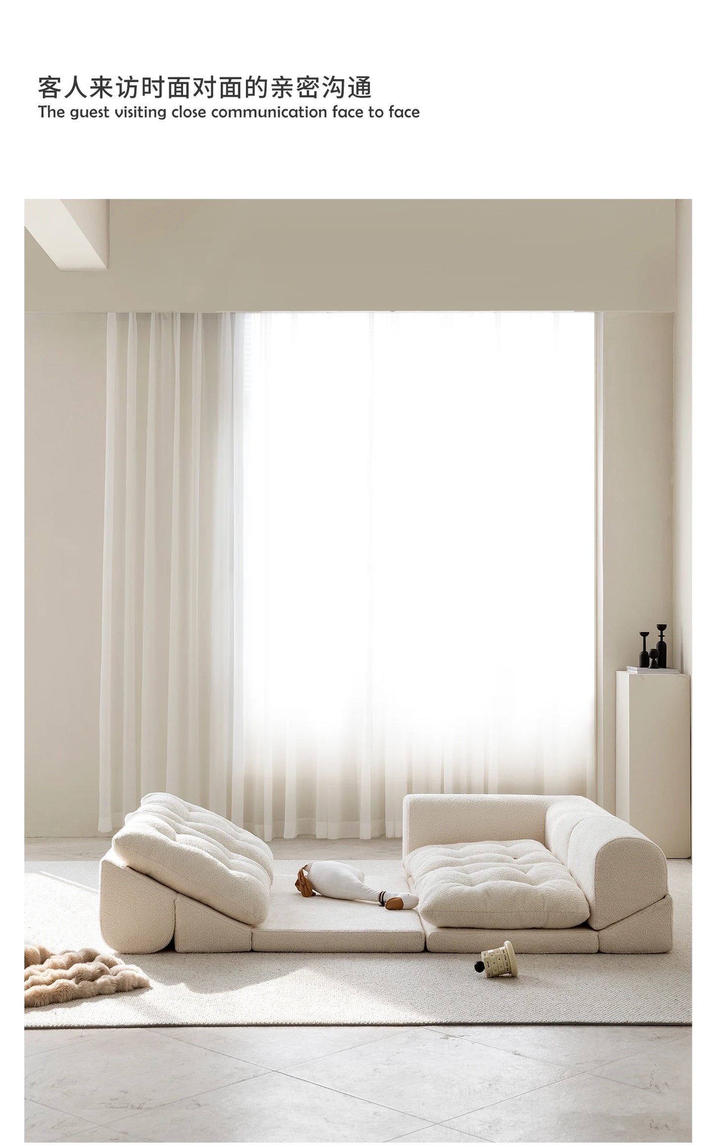 Minimalist White Fabric Living Room Sofa, Super Soft and Comfortable Tatami Module Lazy Sofa, Warm Home Furniture Salon FYLS