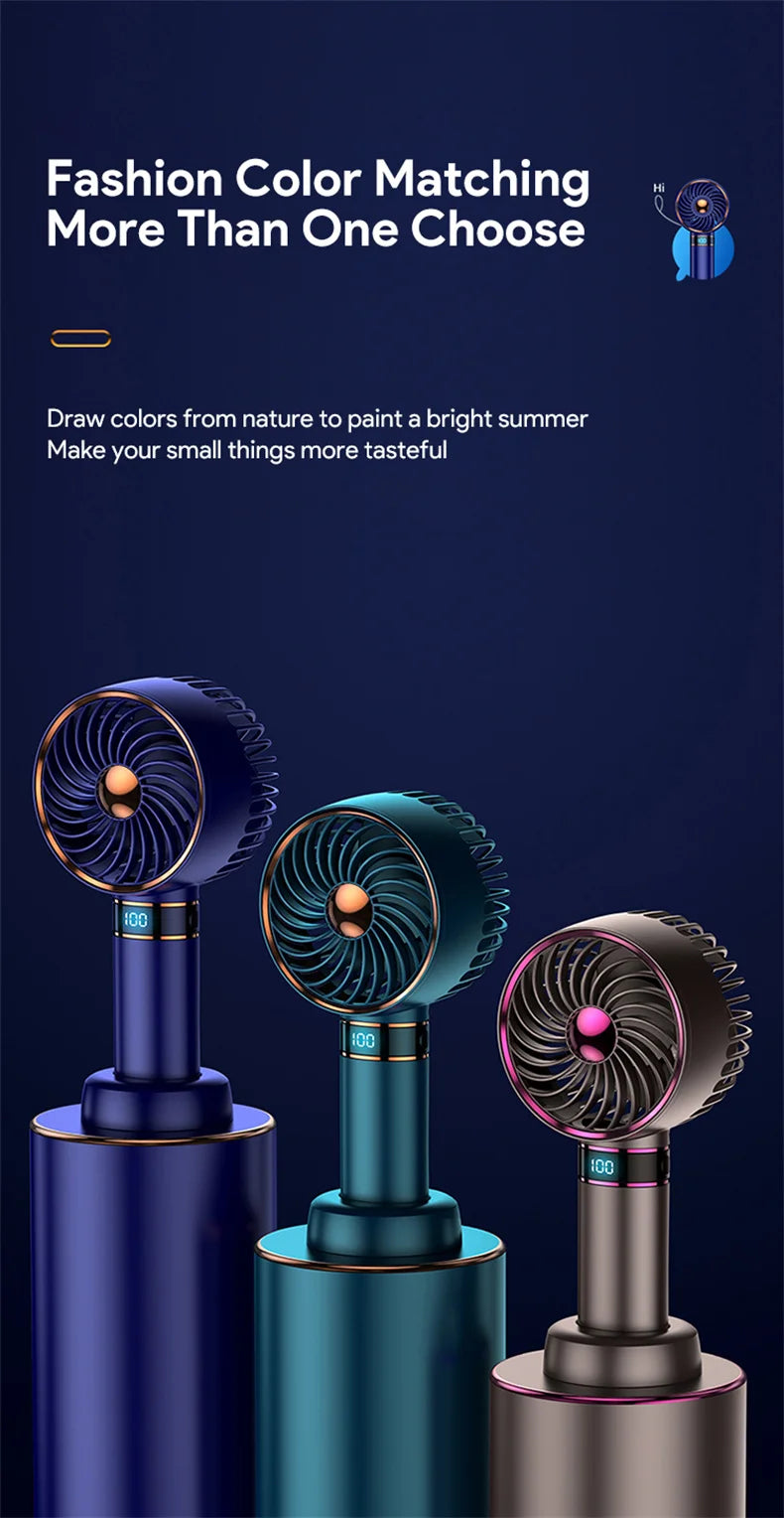 5000mAh Recharge Portable Fan Handheld Mini Fan USB Hand Hold Small Pocket Fan with Data Disply Table Stand Home Air Conditioner