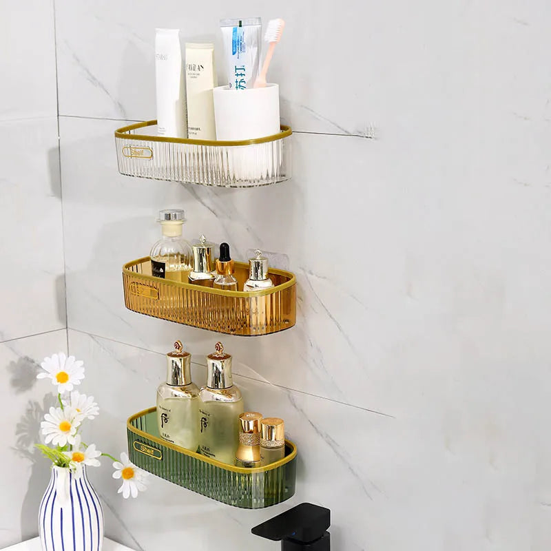 Multi-Purpose Wall Mounted Bathroom Storage Rack No Punching Storage Rack Space-Saving Organizer Kitchen Bathroom Supplies