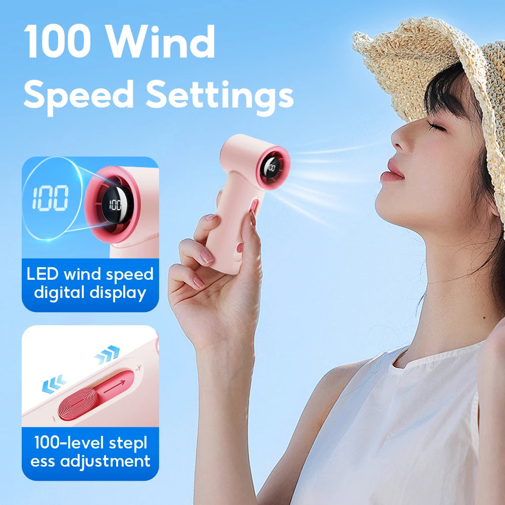 2025 Summer Portable USB Charged Mini Fan LCD Screen Handheld Turbo Fan 100 Gears Adjustable Wind Speeds Portable Desktop Fan