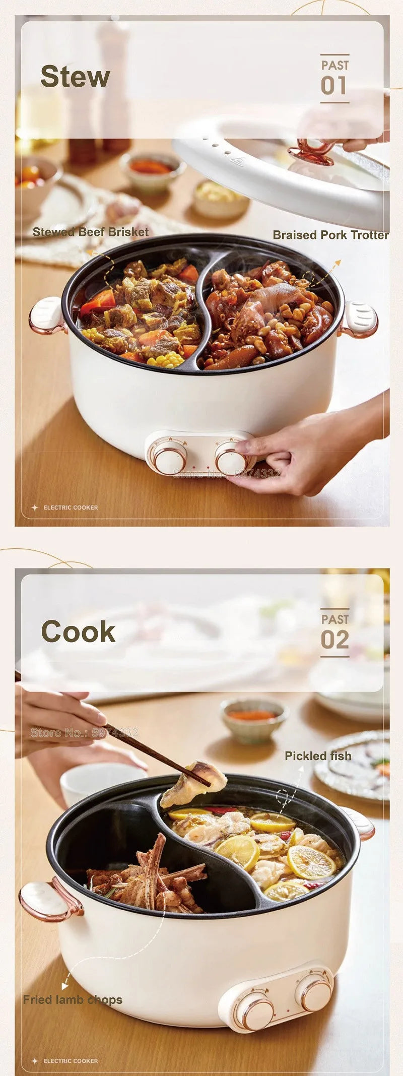 5L 6L Home Yuanyang Electric Hot Pot Electric Boiled Pan Large Capacity Double Soup Pots Non Stick Electric Frying Pan 2000W