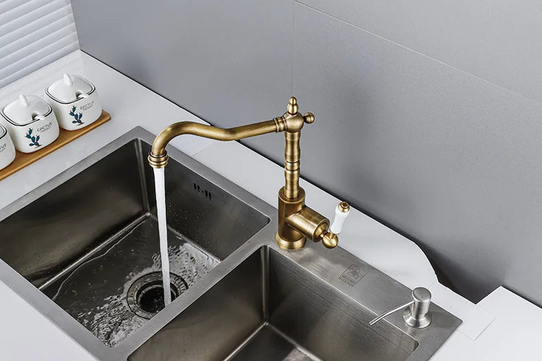 Brass Kitchen Faucet Ceramic Handle Deck Mount Bathroom Basin Faucet 360 Rotate Mixer Taps Hot Cold Water Faucet Crane