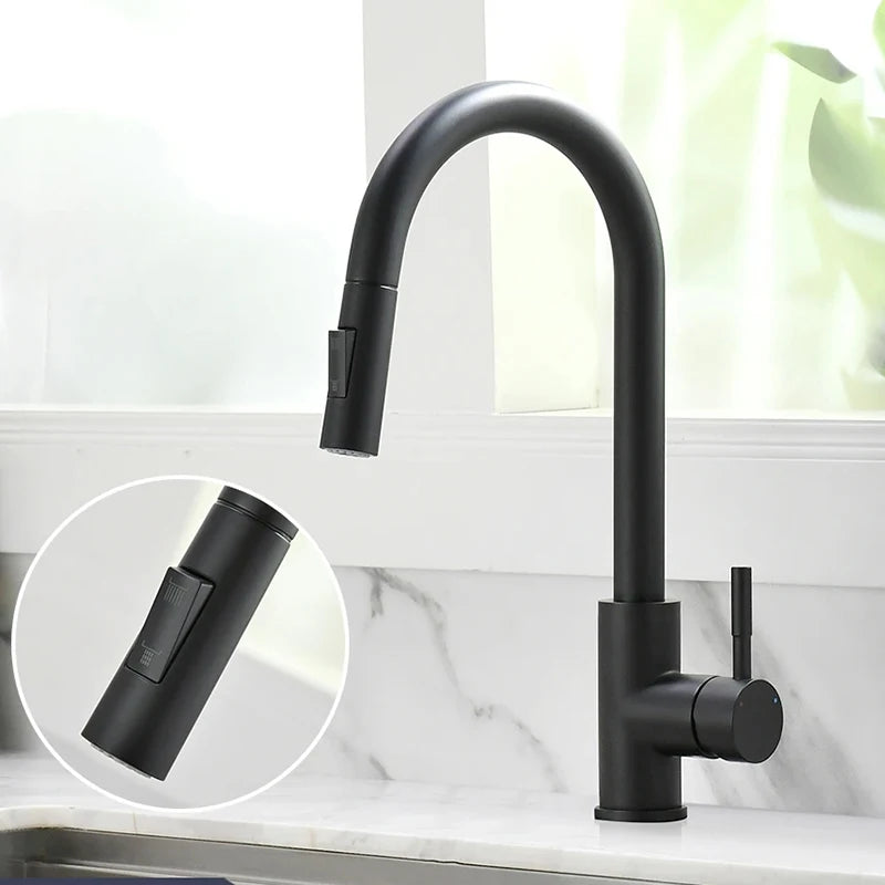 304 brushed kitchen faucet, black surface faucet, kitchen sink faucet, pull-out kitchen faucet, single hole faucet