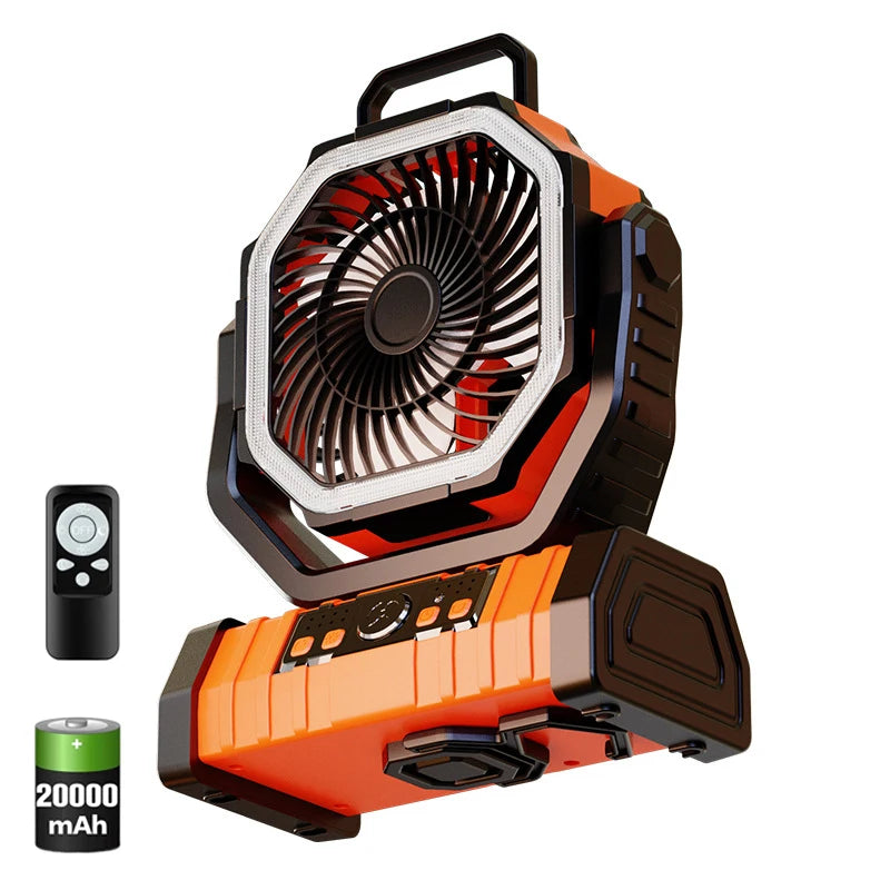 20000mAh Battery Operated Fan, Portable Rechargeable Desk/Camping Fan with LED Light and Hook, Outdoor Fan for Tent Car Trip