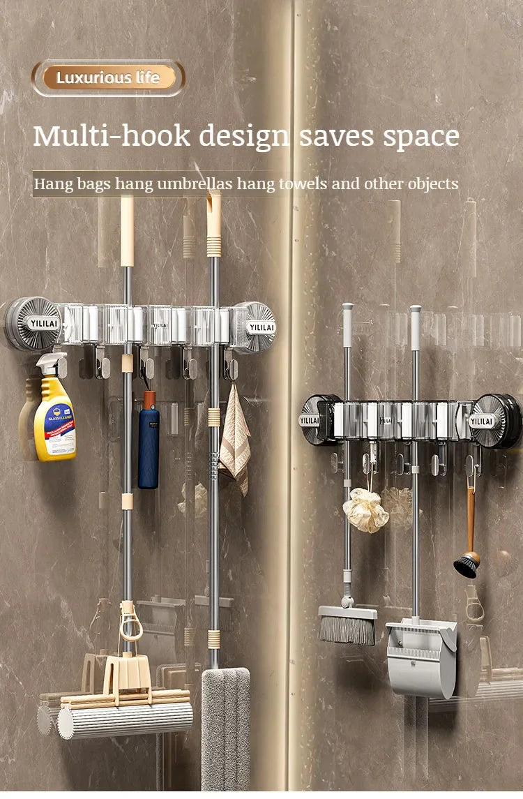 Suction Cup Mop Clamp Wall Hanging Bathroom Broom Hanger Hook Non Punching Toilet Snap Artifact Mop Clip Rack Storage Shelf