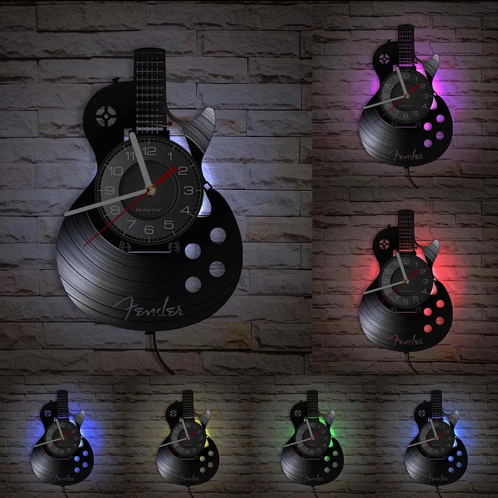 Guitar and Drum Kits Wall Clock Guitar Player Music Vinyl Record Clock Rock Music Instrument Guitar Wall Art Rock n Rock Gift