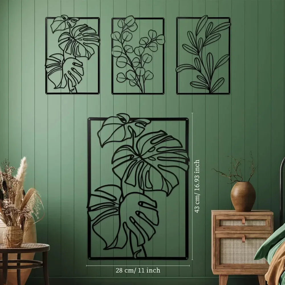 Gorgeous Gold & Black Metal Wall Decor: Large Minimalist Modern Boho Art. Abstract Flower & Leaf for Bedroom & Living Room.