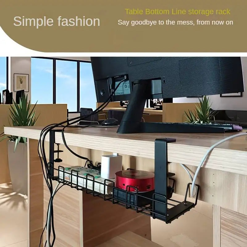 Under Table Storage Rack Metal Cable Management Tray Home Office Desk Wire Organizer No Punching Kitchen Storage Accessories