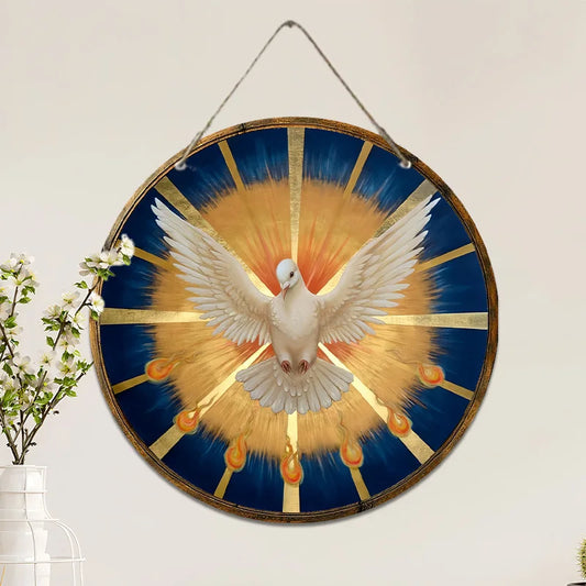 Dove on Blue Background Festive Wall Decoration Art Holiday Room Decoration Kitchen Garden1 Piece Wooden Disc Hanging 20cm