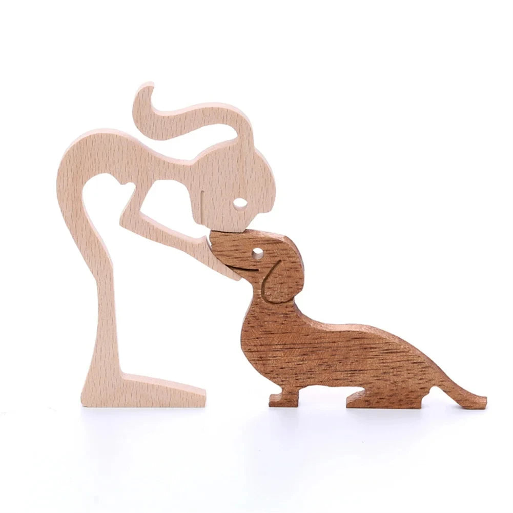 Wooden Dog And Human Craft Figurin Creative 3D Home Office Decoration Man Statue Wood Toy Desk ECO Friendly Free Shipping