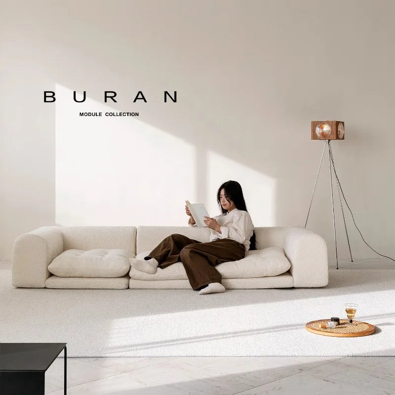Minimalist White Fabric Living Room Sofa, Super Soft and Comfortable Tatami Module Lazy Sofa, Warm Home Furniture Salon FYLS