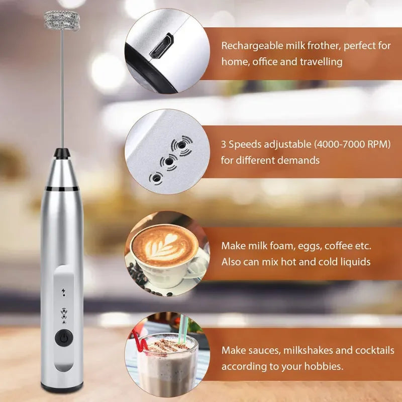 Portable Electric Milk Frothers Handheld Blender Cappuccino Cream Egg Beater Food Blender USB Mini Coffee Maker Whisk Mixer