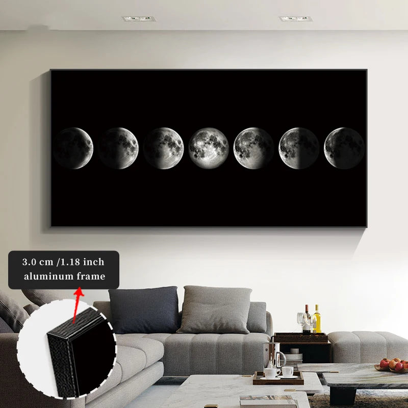 2D/FLAT framed wall art for living room bedroom bathroom office kitchen canvas wall decor, aluminum frame moon large wall art