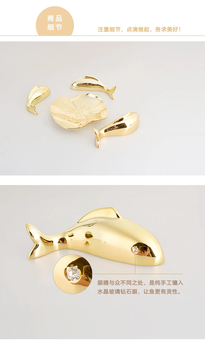 Stereo Resin Background Wall Decoration Carp Fish Lotus Leaf  Gold Wall Pendant Chinese Bionics Home Decoration Accessories