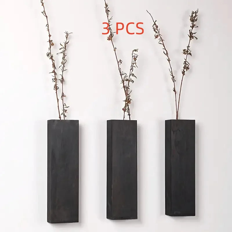 Wall Planter for Indoor Plants Black Wall Decor for Living Room Bathroom Wood Wall Vases for Dried Flowers and Faux Greenery