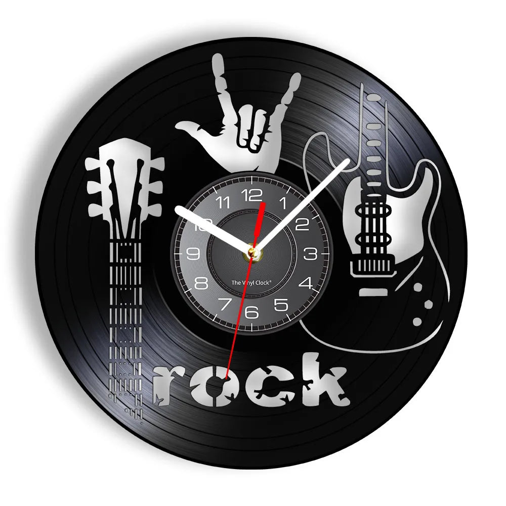 Guitar and Drum Kits Wall Clock Guitar Player Music Vinyl Record Clock Rock Music Instrument Guitar Wall Art Rock n Rock Gift