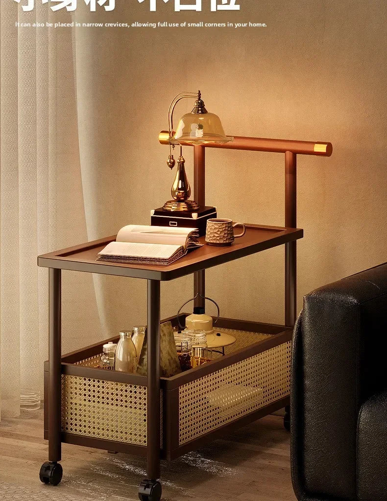Sofa side table, antique style tea table, mobile tea table, small push table, solid wood tea cart