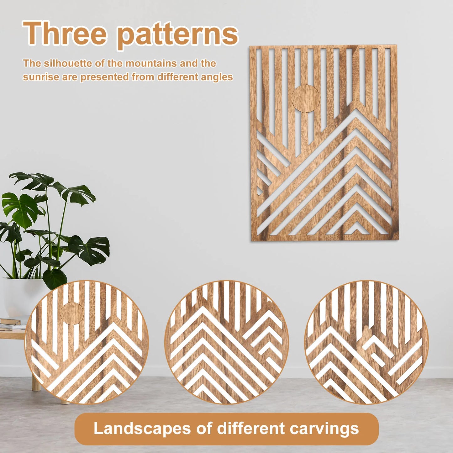 3Pcs Wood Wall Art Wood Wall Sculpture Decor Openwork Wood Wall Ornament Easy to Hang Timber Wall Artwork for Living Room
