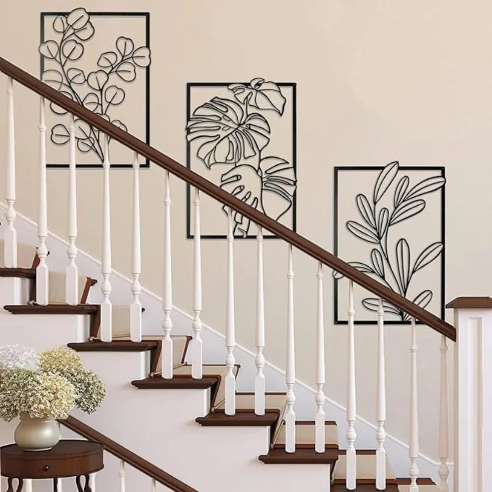 Gorgeous Gold & Black Metal Wall Decor: Large Minimalist Modern Boho Art. Abstract Flower & Leaf for Bedroom & Living Room.