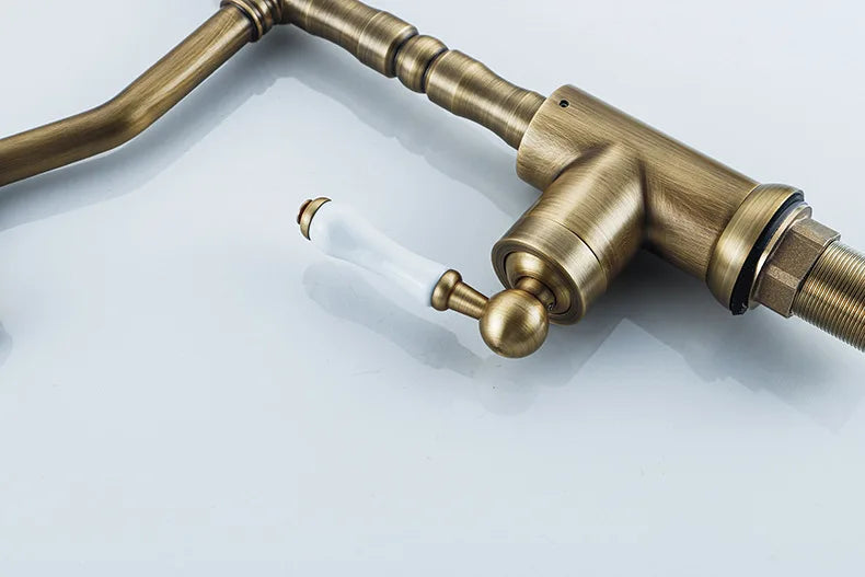 Brass Kitchen Faucet Ceramic Handle Deck Mount Bathroom Basin Faucet 360 Rotate Mixer Taps Hot Cold Water Faucet Crane