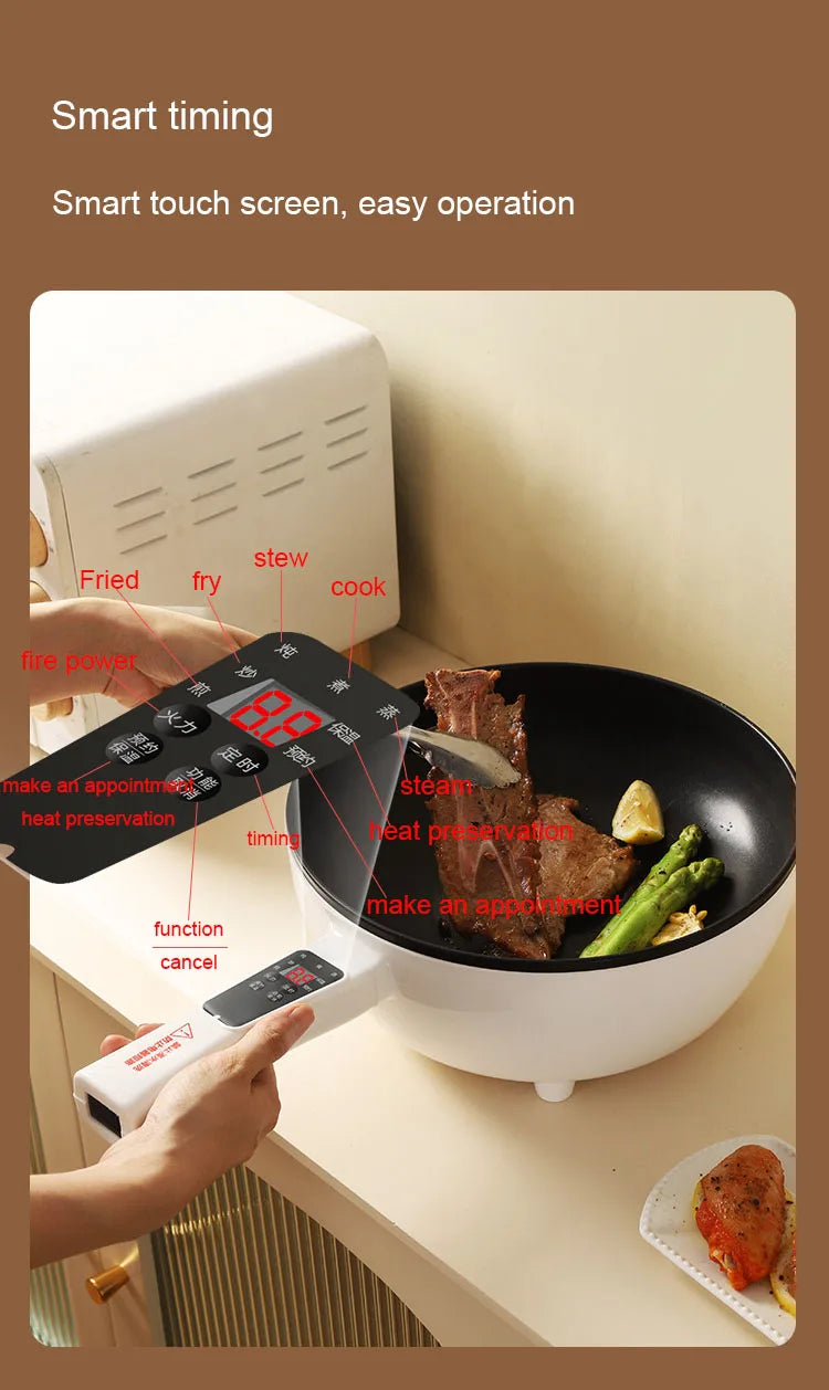 DMWD 3L Multi-function Electric Stir-fry Meal Wok Non-Stick Frying Pan Food Steamer Smart Smoke-free Hot Pot Stew Cooking Heater