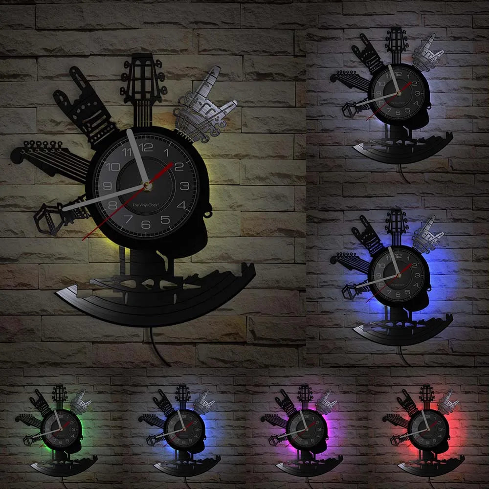 Guitar and Drum Kits Wall Clock Guitar Player Music Vinyl Record Clock Rock Music Instrument Guitar Wall Art Rock n Rock Gift