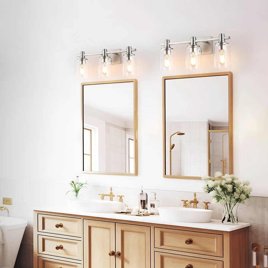 3-Light Modern Bathroom Vanity Light Fixture Above Mirror, Metal & Glass Construction, Hardwired for Easy Installation
