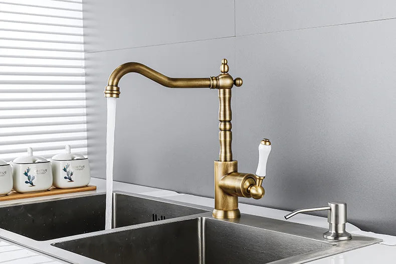 Brass Kitchen Faucet Ceramic Handle Deck Mount Bathroom Basin Faucet 360 Rotate Mixer Taps Hot Cold Water Faucet Crane