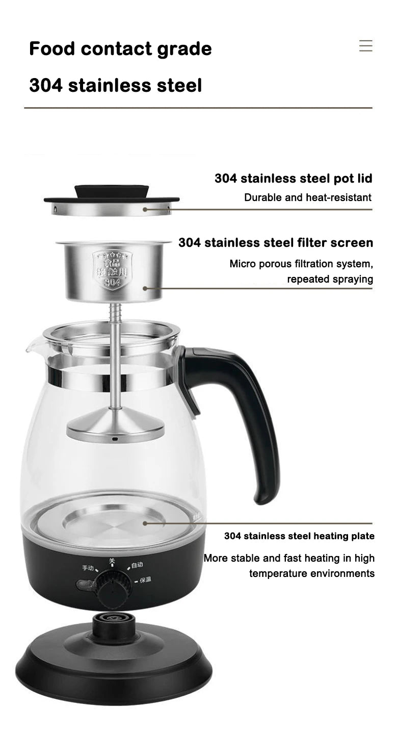 Electric Kettle Coffee Tea Maker Brewer Black Pu 'er Glass Kettles Steam Teapot Automatic Health Tea Infuser Pot Boiling Set 1L