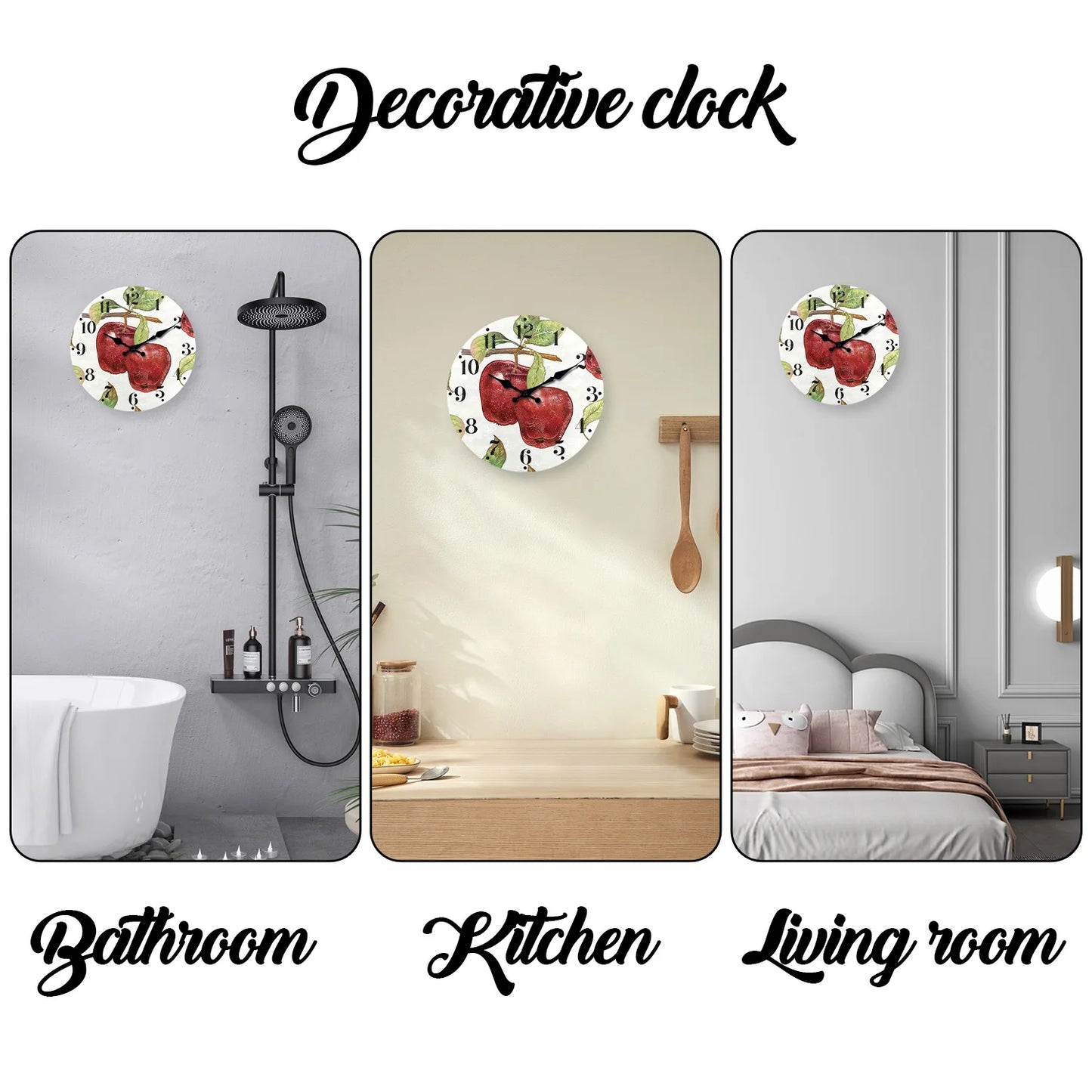 Apple Pattern Wooden Wall Clock on Personalized Branches Living Room Bedroom Kitchen Home Decoration Wall Clock Silent Quartz Clock Holiday Gift 10 Inches 12 Inches 14 Inches 16inch (Without Batteries)
