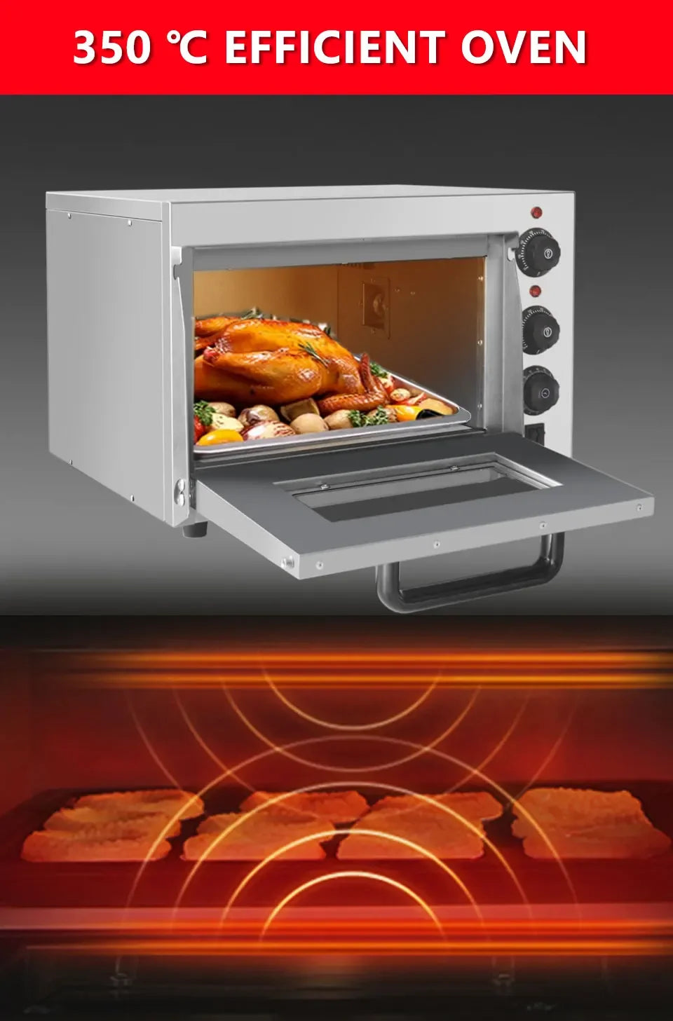 XEOLEO 13' Electric Pizza Oven 2500W Toaster Baker Oven Single Heighten Layer Baking Machine Commercial Baking Oven With Stone