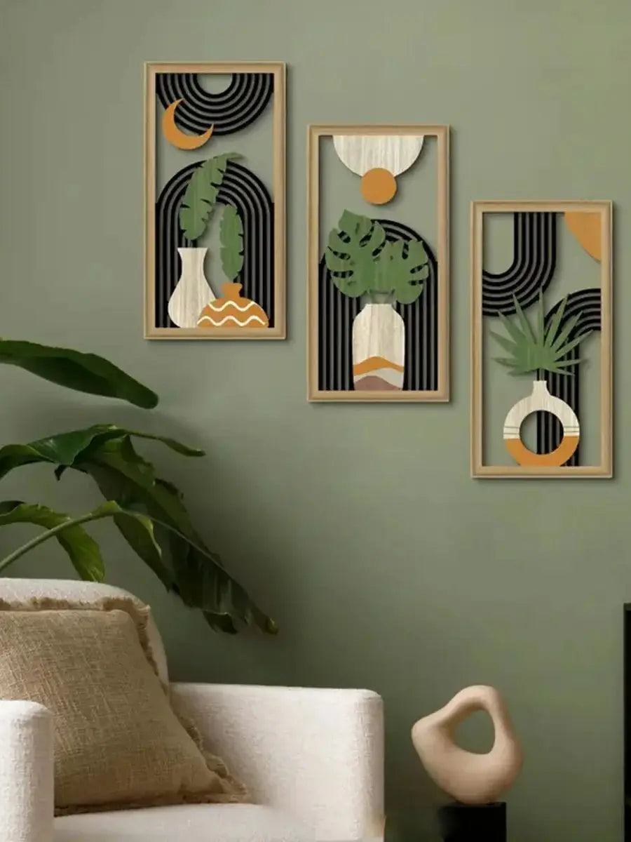 3pcs Hollow wall art Bohemian style hollow wood art wall decoration abstract geometry wall art bedroom living room dining room