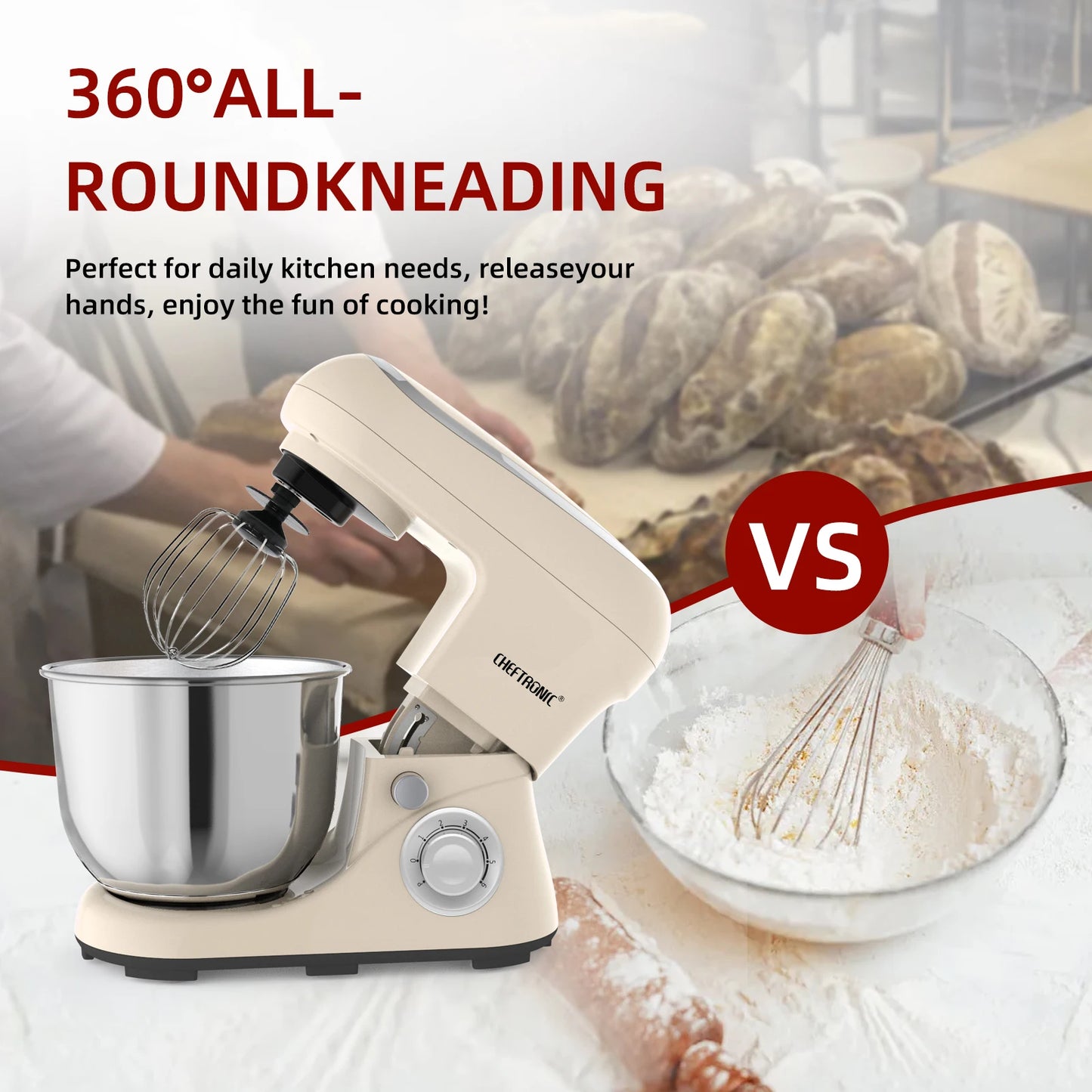 1pc Stand Mixer, 5L Tilt-Head Electric Household - 1300W 6+P electric blender, Food Beater And Butter Beater, EC Plug