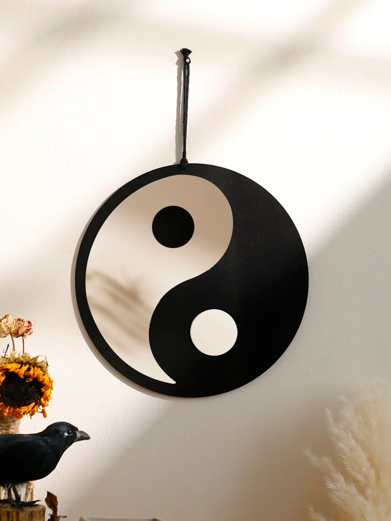 Wooden Mirror Home Decor Boho Wall Mirrors for Living Room Bedroom Tai Chi Yin Yang Wood Mirrors Room House Feng Shui Decoration