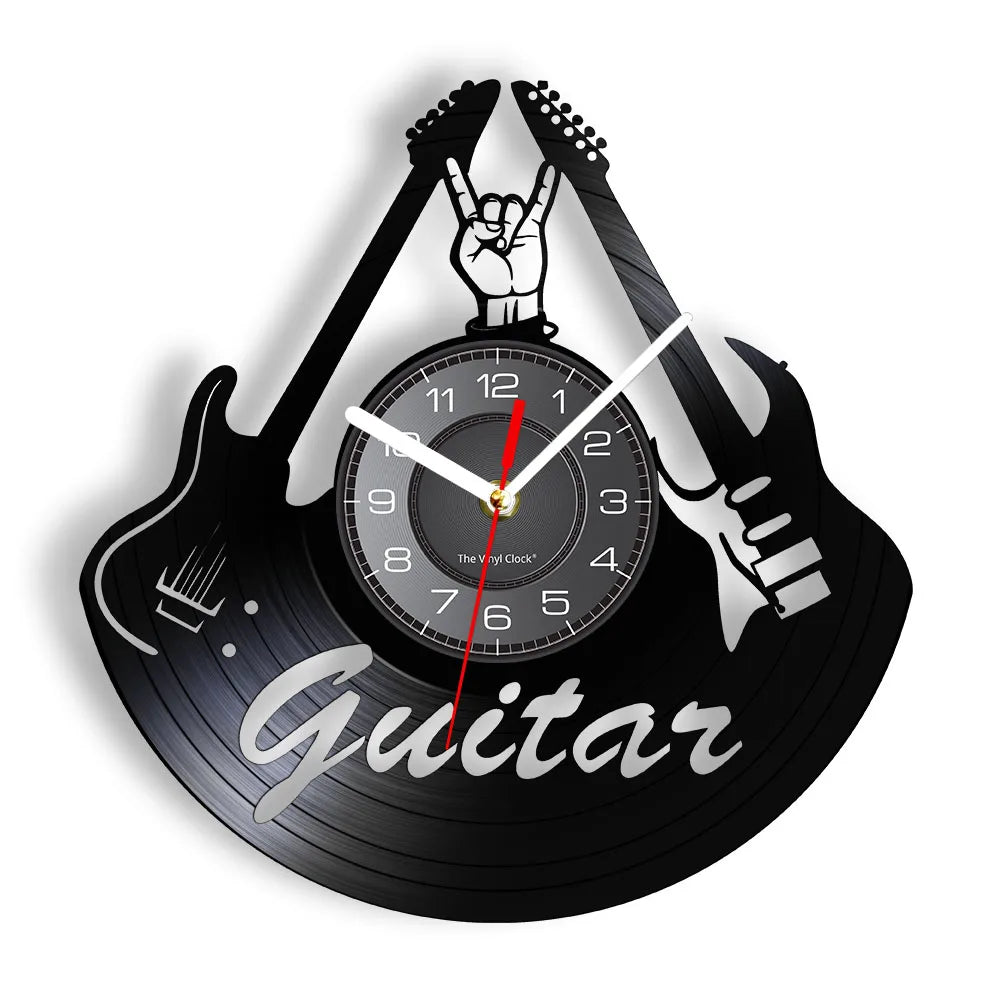 Guitar and Drum Kits Wall Clock Guitar Player Music Vinyl Record Clock Rock Music Instrument Guitar Wall Art Rock n Rock Gift